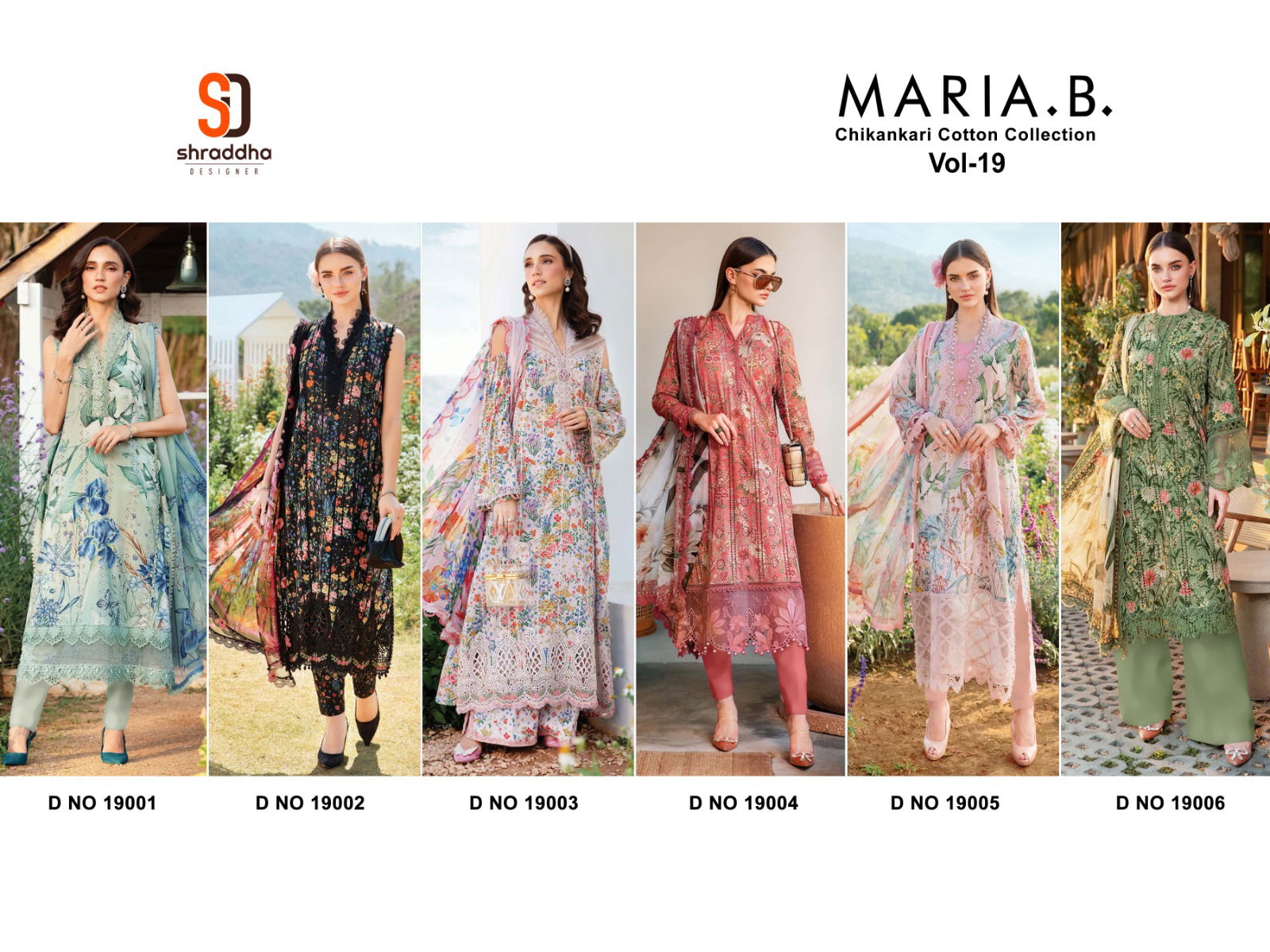 Maria B Chikankari Vol 19 By Shraddha Cotton Dupatta Dress Material Orders In India